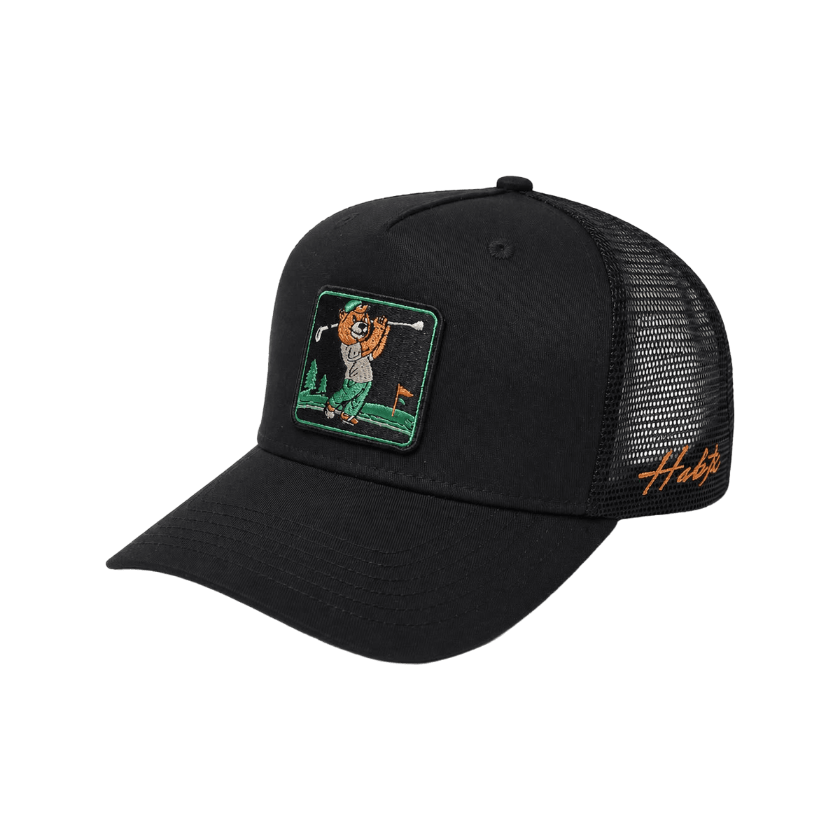 Bear Golfer Trucker Cap — Black